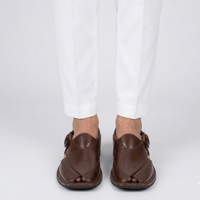 Chocolate Brown Pure Leather Peshawari Chappal