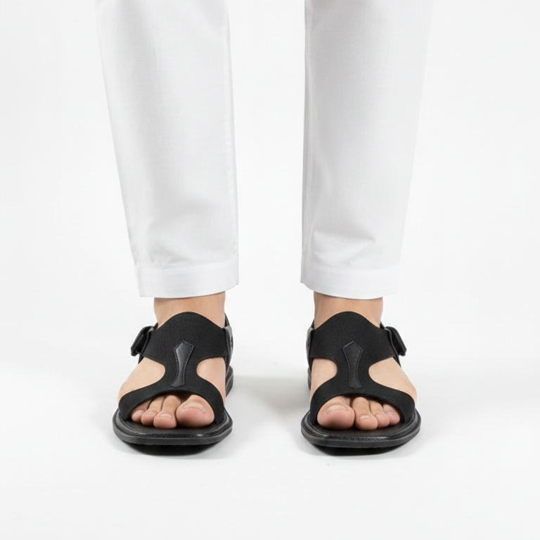 Black Pure Taar Handmade Panjedar Chappal