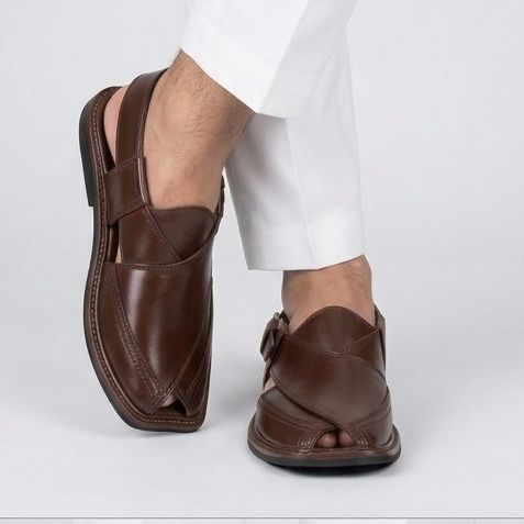 Chocolate Brown Pure Leather Peshawari Chappal