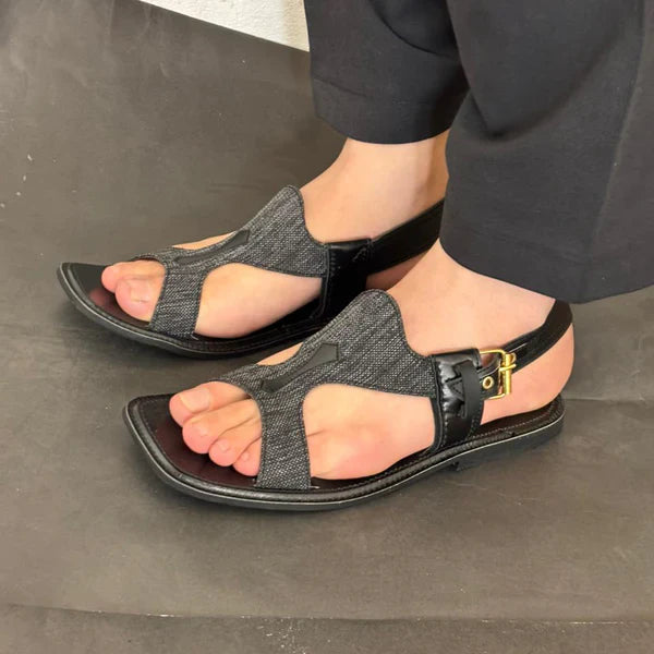 Handmade Pure Taar Black Panjedar Chappal